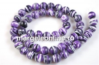 Purple-white syntethic malachite, round, 6mm