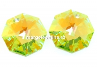 Swarovski, pandantiv octogon, light peridot blue ab, 14mm - x1