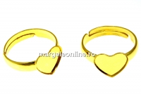 Ring base, gold-plated 925 silver, heart, cabochon 10mm, adjustable, - x1