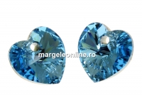 Swarovski, pandantiv inima, aquamarine foiled, 10mm - x2