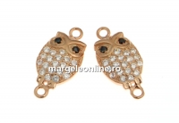 Link, owl with crystals, 925 silver rose gold plated, 14mm  - x1