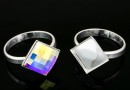 Ring base, 925 silver, square cabochon 10mm, inside 18mm  - x1